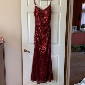 Dark red sequin prom dress